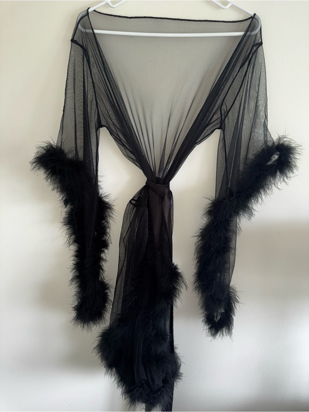 Amazon Black Sheer Marabou-Trim Robe